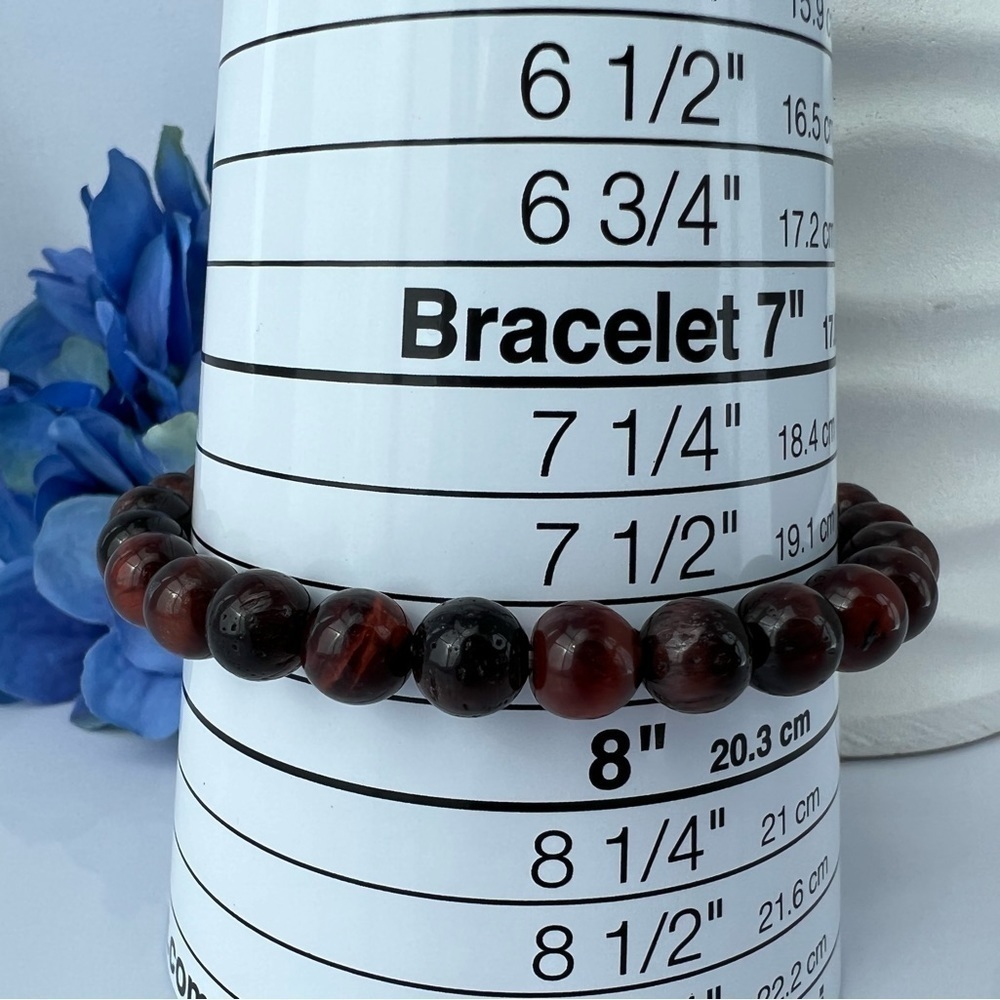 NATURAL Red Tiger Eye Stretch Beaded Bracelet 7.75” - Picture 9 of 15